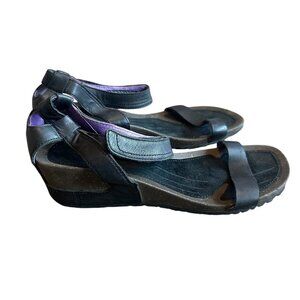 Teva 1002876 Cabrillo Low Wedge Black Sandals Ankle Strap Cork Size 10 Women's